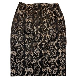Gold & Black Whimsigoth Baroque Damask Lace Overlay Dressy Pencil Skirt Size 12